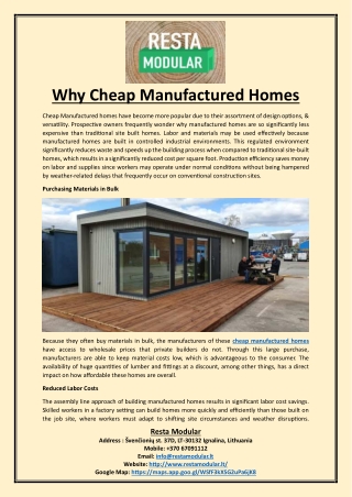 Why Cheap Manufactured Homes