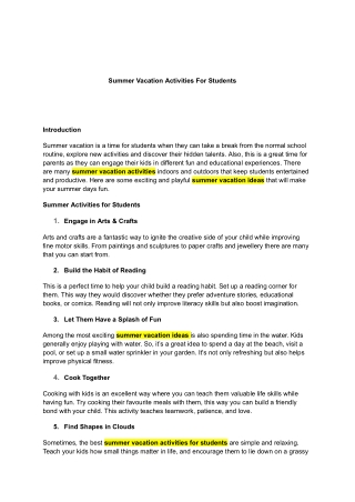 Summer Vacation Activities For Students