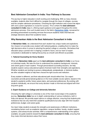 Best Admission Consultant in India: Your Pathway to Success