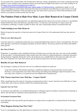 The Painless Path to Hair-Free Skin: Laser Hair Removal at Corpus Christi