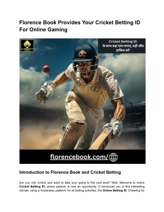 Florence Book Provides Your Cricket Betting ID For Online Gaming