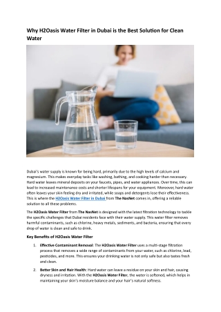 Why H2Oasis Water Filter in Dubai is the Best Solution for Clean Water