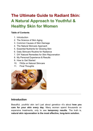 The Ultimate Guide to Radiant Skin: A Natural Approach to Youthful & Healthy Skin for Women