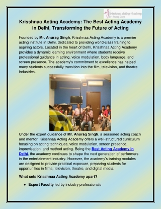 Krisshnaa Acting Academy: The Best Acting Academy in Delhi, Transforming the Fut