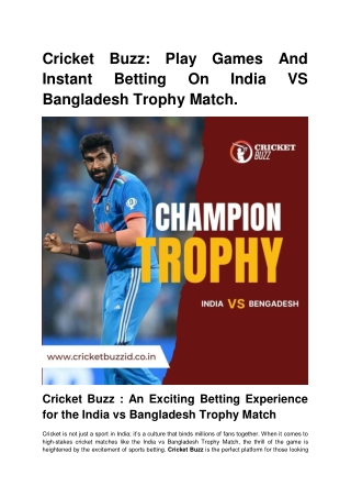 Cricket Buzz_ Play Games And Instant Betting On India VS Bangladesh Trophy Match
