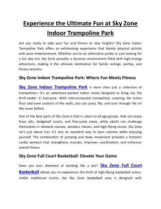 Experience the Ultimate Fun at Sky Zone Indoor Trampoline Park