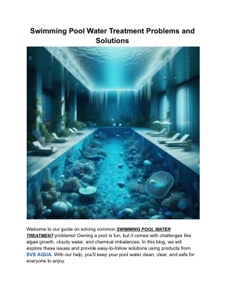 Swimming Pool Water Treatment Problems and Solutions