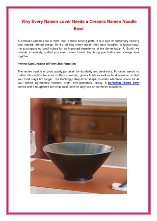 Why Every Ramen Lover Needs a Ceramic Ramen Noodle Bowl