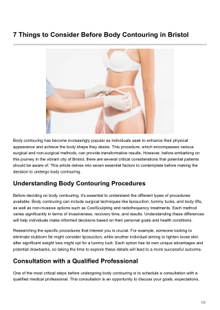 7 Things to Consider Before Body Contouring in Bristol