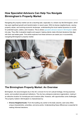 How Specialist Advisors Can Help You Navigate Birminghams Property Market