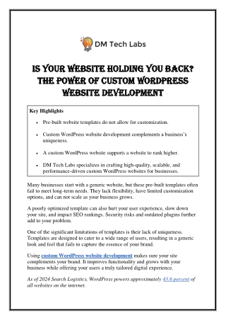 Is Your Website Holding You Back? The Power of Custom WordPress Website Developm