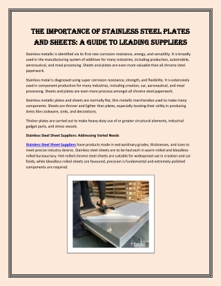 The Importance of Stainless Steel Plates and Sheets A Guide to Leading Suppliers