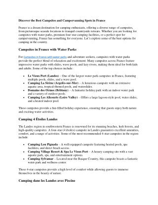 Campsites in France with water parks