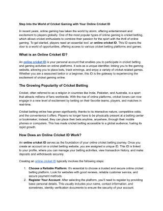 Step Into the World of Cricket Gaming with Your Online Cricket ID