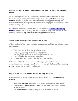 Finding the Best Affiliate Tracking Program and Software