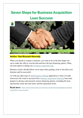 Seven Steps for Business Acquisition Loan Success