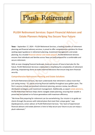 Plush Retirement – Your Trusted Financial Advisor & Estate Planner