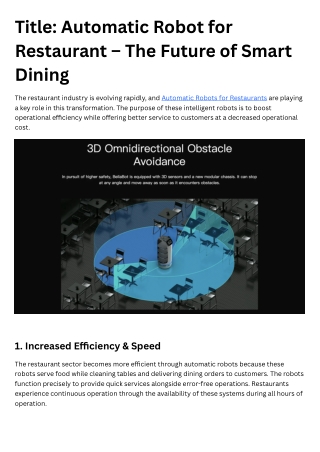 Automatic Robot for Restaurant – The Future of Smart Dining