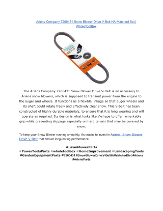 Ariens Company 7200431 Snow Blower Drive V-Belt HA Matched Set _ WholeToolBox