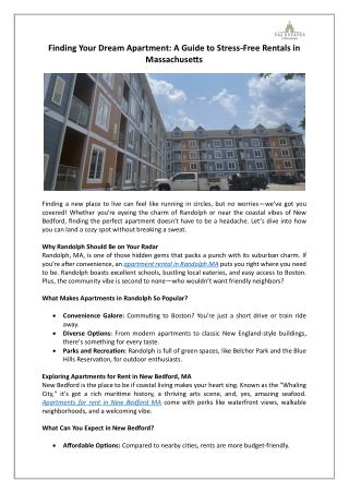 Finding Your Dream Apartment: A Guide to Stress-Free Rentals in Massachusetts