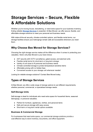 Storage Services – Secure, Flexible & Affordable Solutions