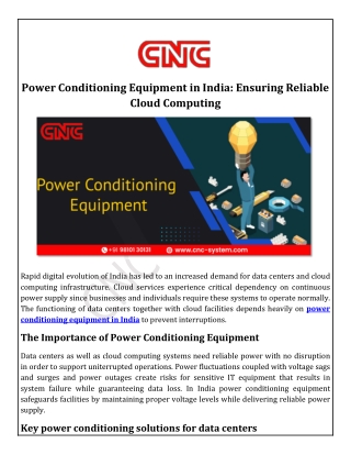 Power Conditioning Equipment in India Ensuring Reliable Cloud Computing