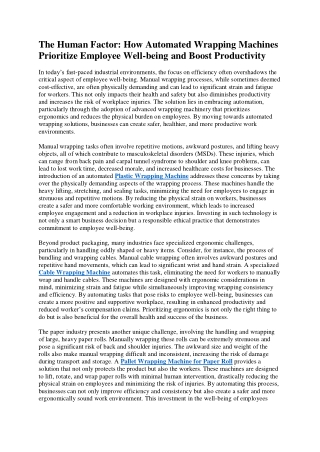 The Human Factor How Automated Wrapping Machines Prioritize Employee Well-being and Boost Productivity