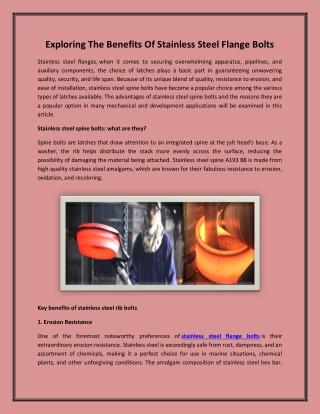 Exploring The Benefits Of Stainless Steel Flange Bolts