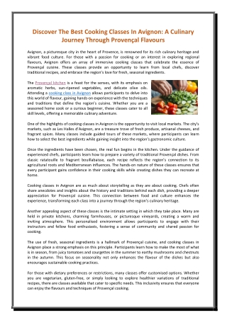 Discover The Best Cooking Classes In Avignon  A Culinary Journey Through Provençal Flavours