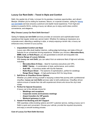 Luxury Car Rent Delhi – Travel in Style and Comfort