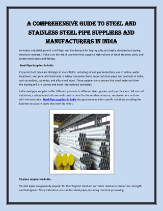 A Comprehensive Guide to Steel and Stainless Steel Pipe Suppliers and Manufacturers in India (1)