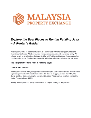 Explore the Best Places to Rent a House  in Petaling Jaya – A Renter’s Guide