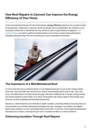 How Roof Repairs in Cannock Can Improve the Energy Efficiency of Your Home