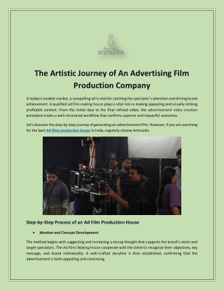 The Artistic Journey of An Advertising Film Production Company