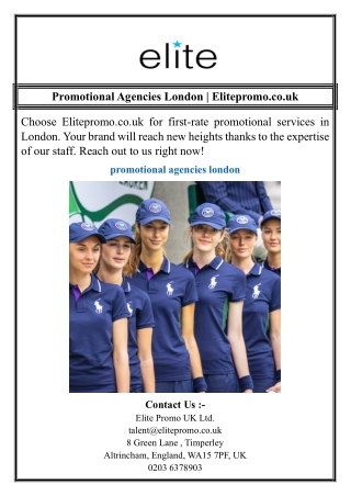 Promotional Agencies London | Elitepromo.co.uk