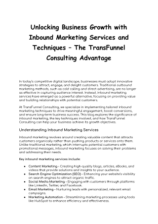 Boost Your Business with Inbound Marketing Services by TransFunnel Consulting