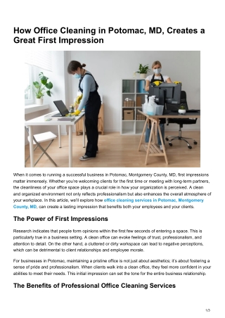 How Office Cleaning in Potomac, MD, Creates a Great First Impression