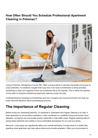 How Often Should You Schedule Professional Apartment Cleaning in Potomac
