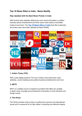 Top 10 News Sites in India - News Nestify