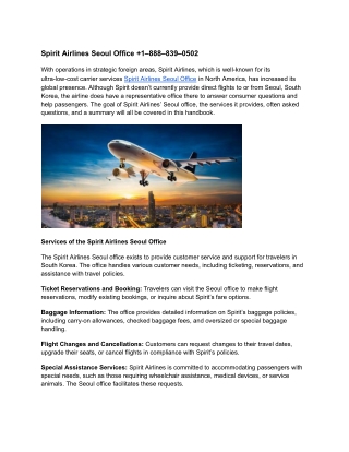 Spirit Airlines Seoul Office  1–888–839–0502