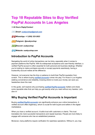 Top 10 Reputable Sites to Buy Verified PayPal Accounts In Los Angeles