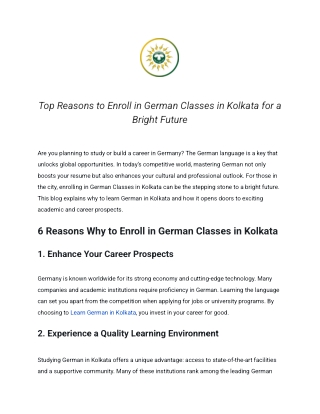 Top Reasons to Enroll in German Classes in Kolkata for a Bright Future