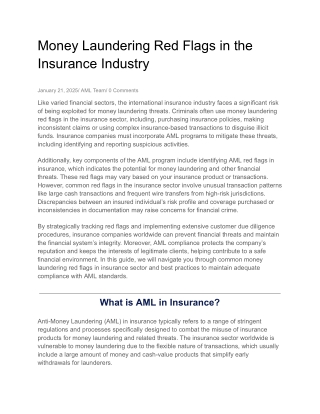 Money Laundering Red Flags in the Insurance Industry