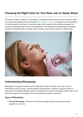 Choosing the Right Clinic for Your Nose Job on Harley Street