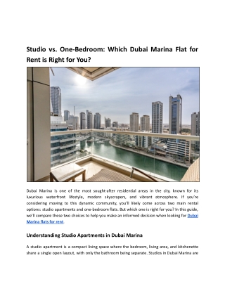 Studio vs. One-Bedroom: Which Dubai Marina Flat for Rent is Right for You?