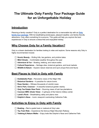 The Complete Ooty Family Tour Package Guide for a Memorable Vacation