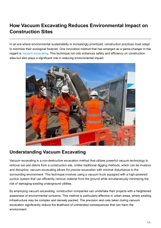 How Vacuum Excavating Reduces Environmental Impact on Construction Sites