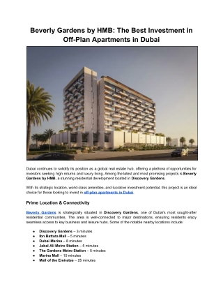 Beverly Gardens by HMB_ The Best Investment in Off-Plan Apartments in Dubai