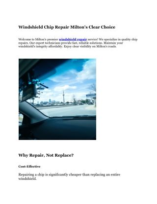 Windshield Chip Repair Milton