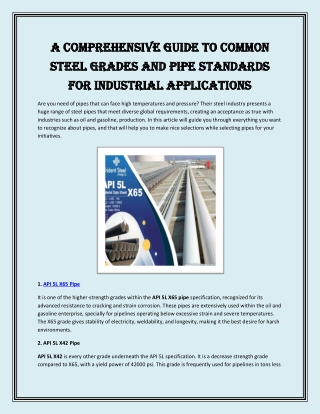 A Comprehensive Guide to Common Steel Grades and Pipe Standards for Industrial Applications